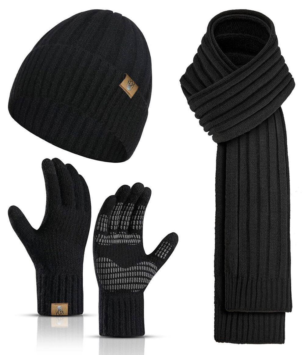 3616 Winter Scarf with Beanie Hat and Touchscreen Gloves Set Warm Cap
